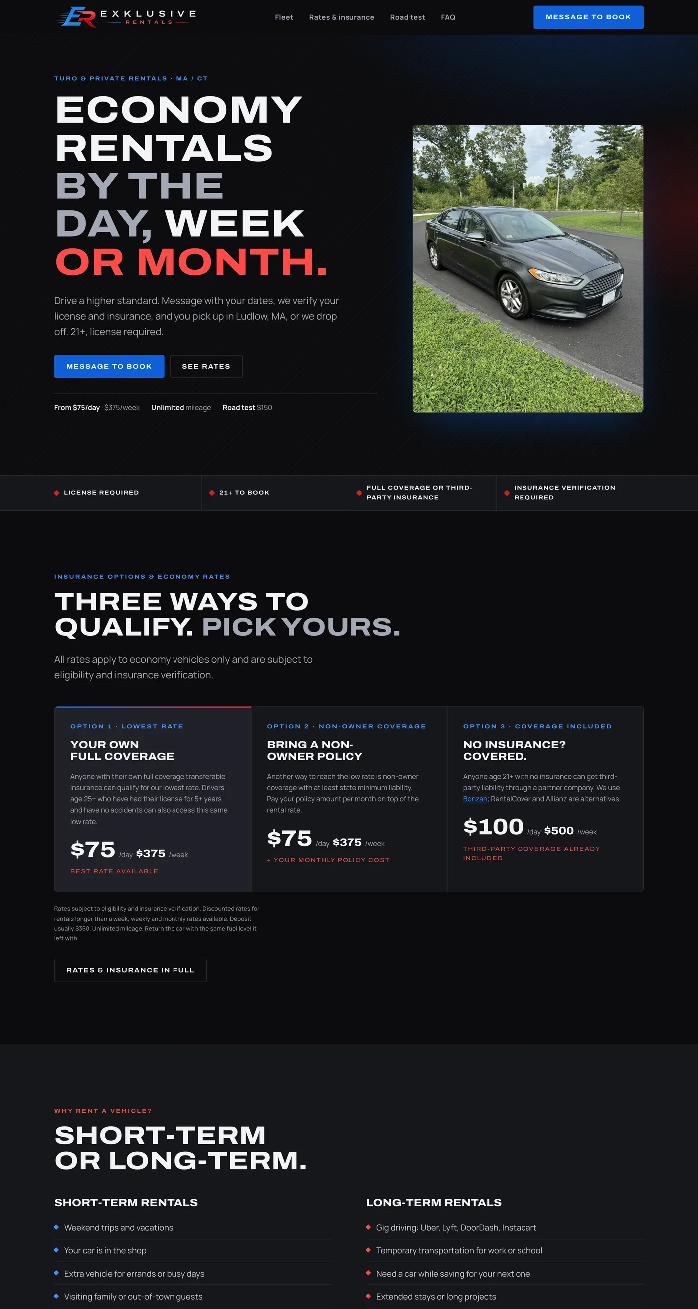 Screenshot of the Exklusive Rentals website