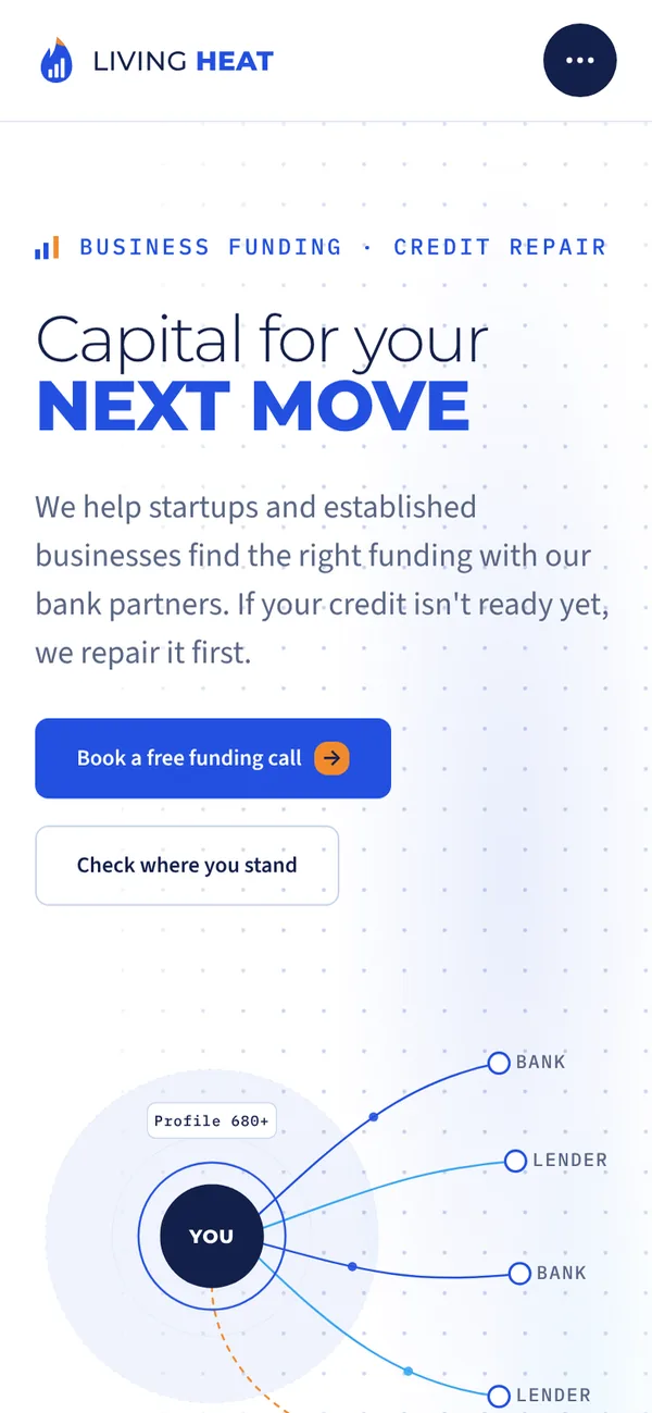Full page of livingheatfunding.com on a phone