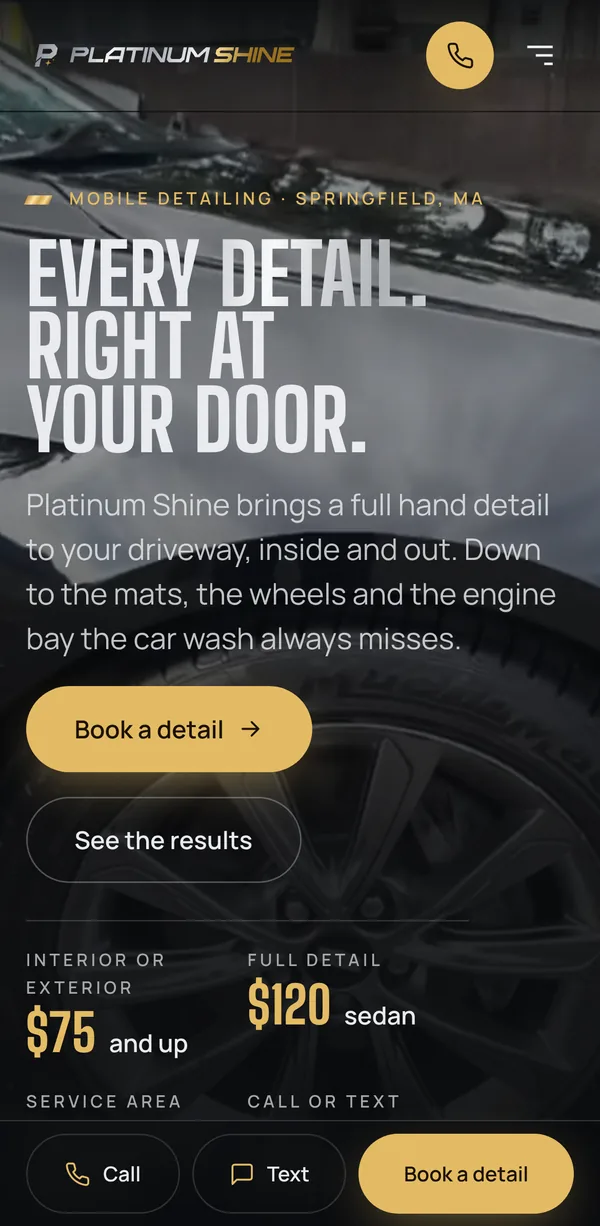 Full page of platinumshine.net on a phone