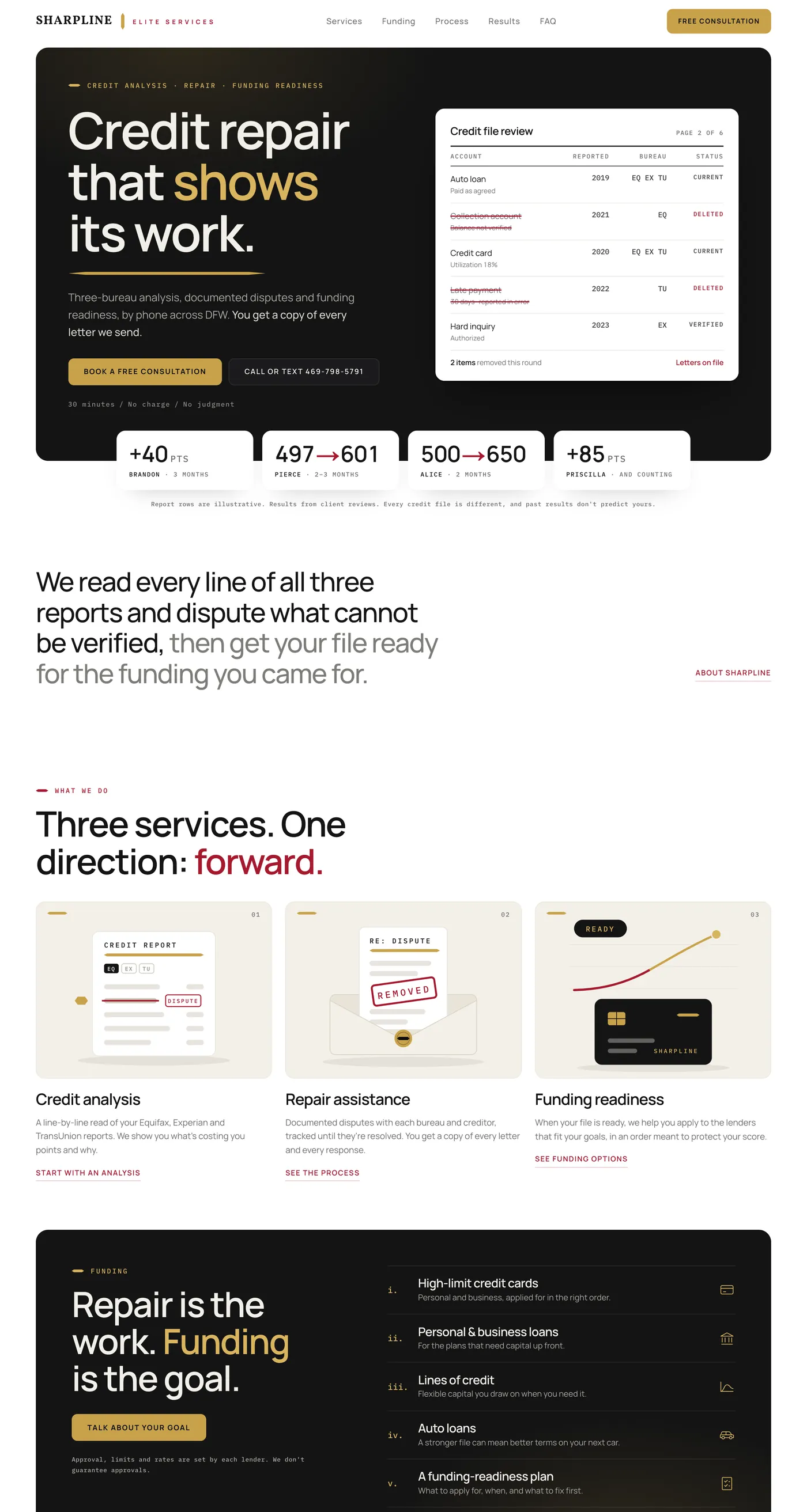 Screenshot of the Sharpline Elite Services website
